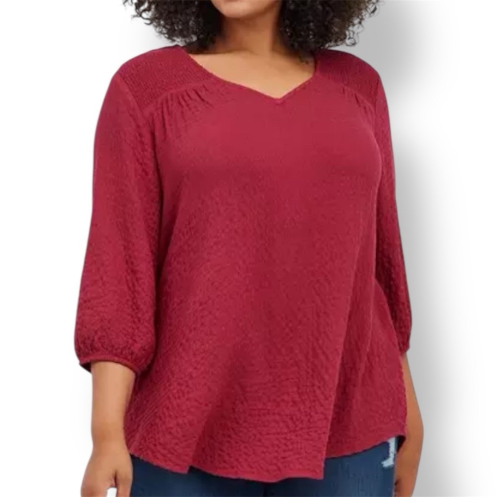 Torrid Crinkle Gauze Smocked Tunic Top Women's Size 5 Red NWT